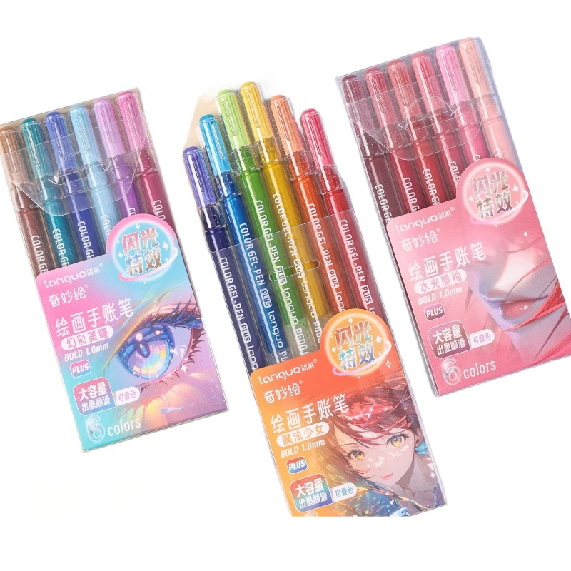 Schattige Briefpapier Tekening Hand Account Pen Flitseffecten Kleur Gel Pen Student Stapelbare Kleur Highlight Kawaii Pennen 1Mm