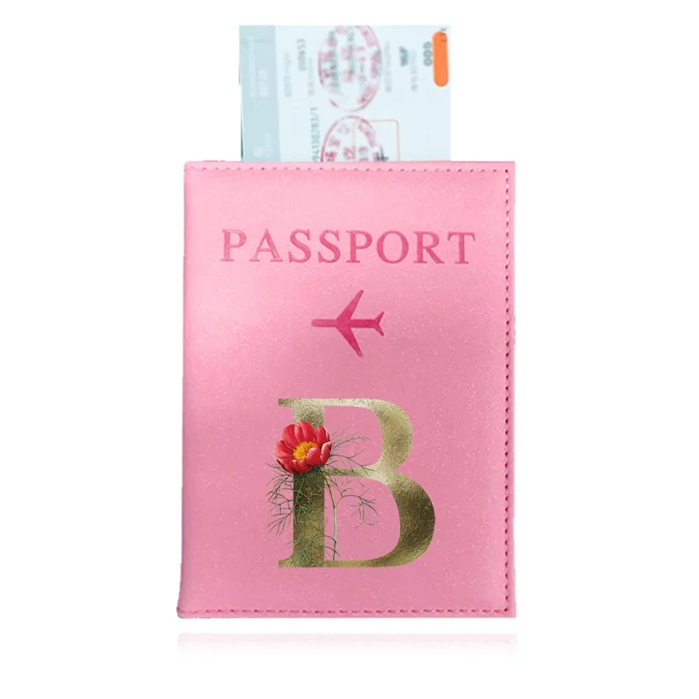 Passport Cover PU Ultra-thin Passport Holder ID Cover Document Holder Travel Accessories Initials Golden Flower Lettern Pattern