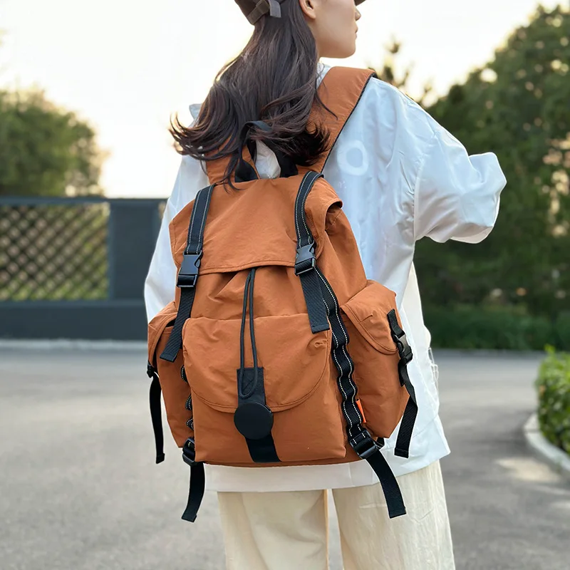 Pull rope clamshell backpack outdoor large capacity light backpack women travel computer storage boys bag