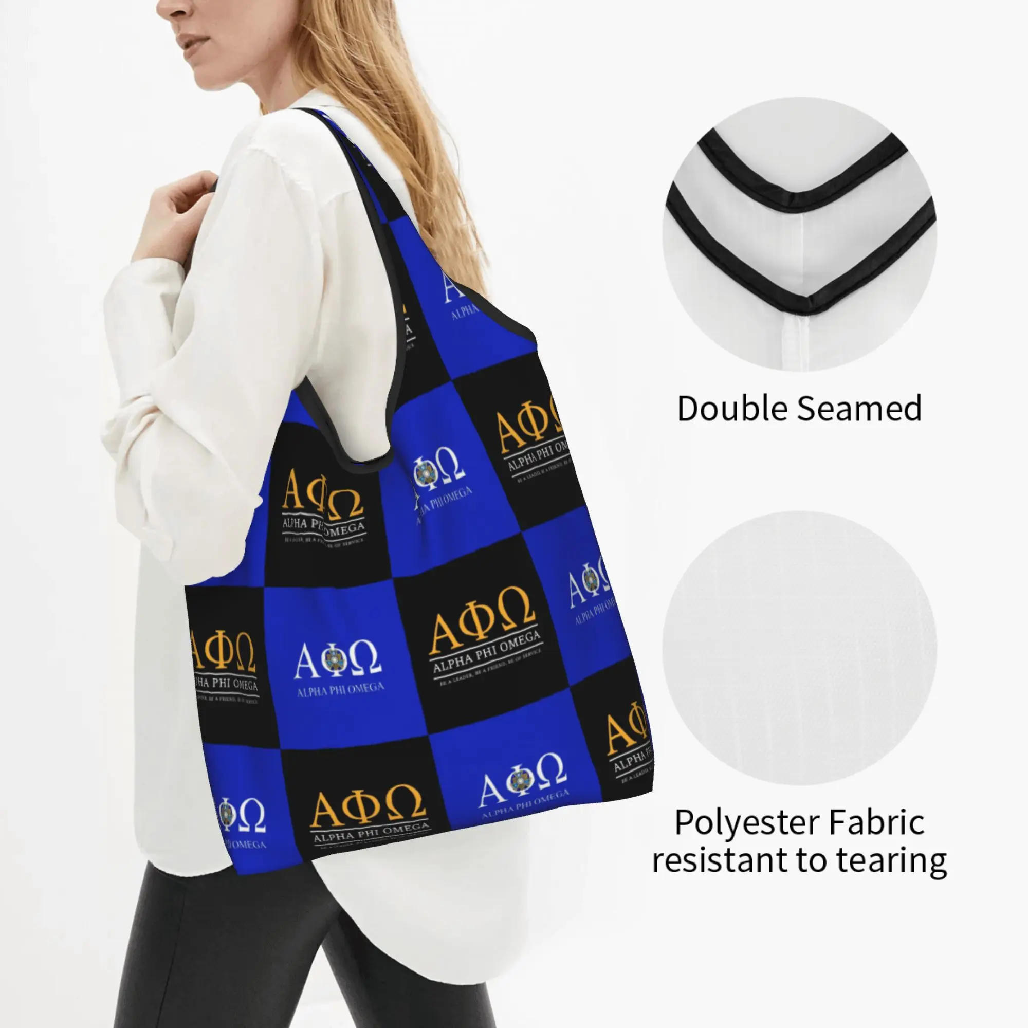 Reusable APO Checkered Plaid  Shopping Bag Women Tote Bag Portable Alpha Phi Omegas Grocery Shopper Bags
