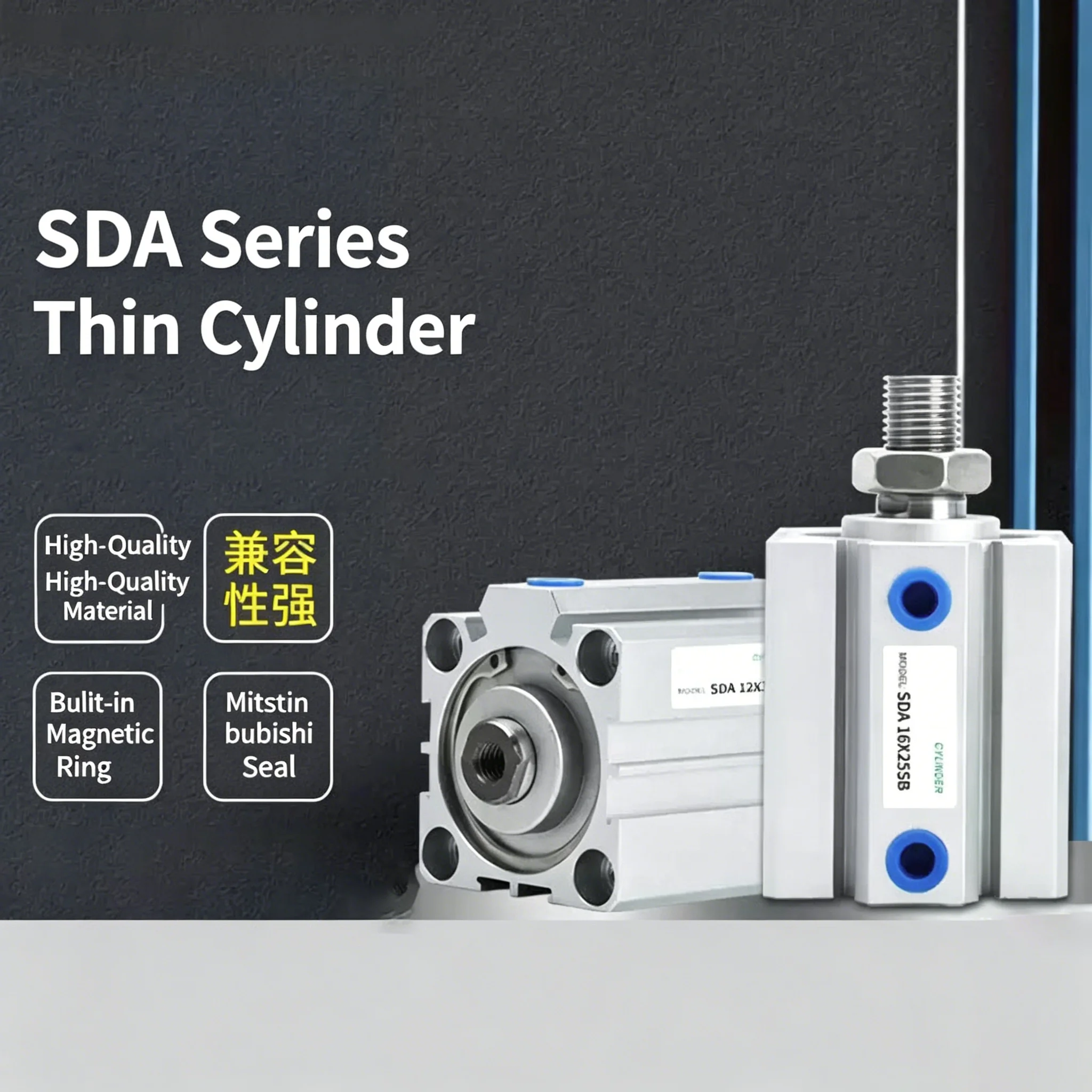SDA100 Air Pneumatic Cylinder Double Acting Compact Cylinder Female Thread SDA100X50-S SDA100X25 External Thread Cylinder