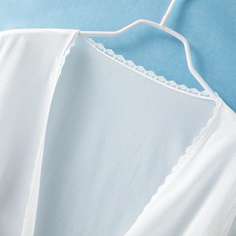 Winsleter-100% Silk Elegant Sunscreen Tops, Long Sleeve Lace Bandage, Women Beach Vacation Sunshade Coat, 2026 Summer C63941CC