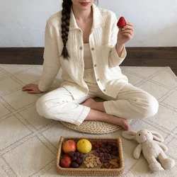 Muslin Women's Pajamas 100% Cotton Long Sleeve Two Piece Sets Nightwear Female Casual Trouser Suits Spring Sleepwear Home Suit