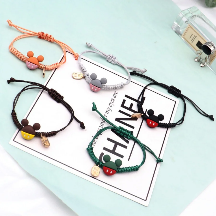 @Mickey Adjustable Hand-Woven Polyester Cartoon Character Charm Cord for Couples Gift Festive Party Travel  Award Accessories