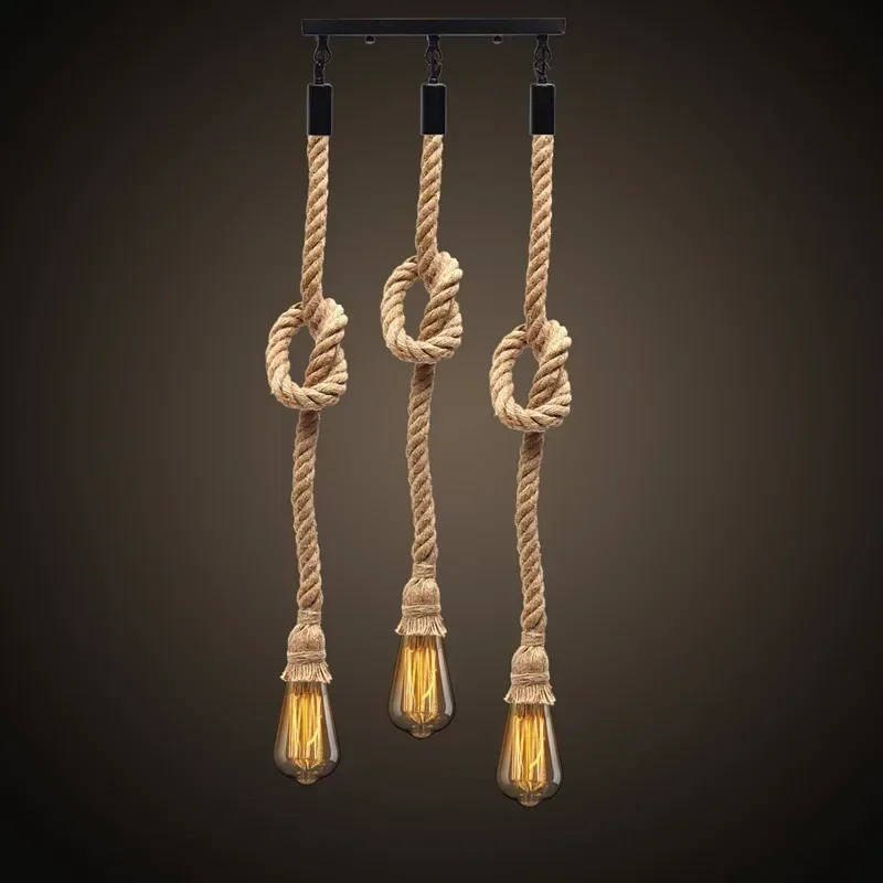 E27 Retro Hemp Rope Pendant Lamp 1 Meter Cord Holder for Vintage Industrial Style Home Kitchen Bar Ceiling Light Decor