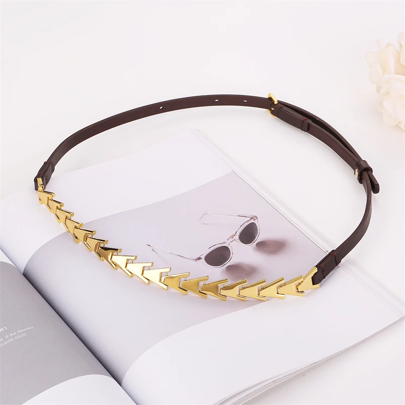 2024 New Fashion Metal Waist Chain Belts For Women Fishbone Chain Strap Rope Female Fine Waistband Dress Shirt Decoratio