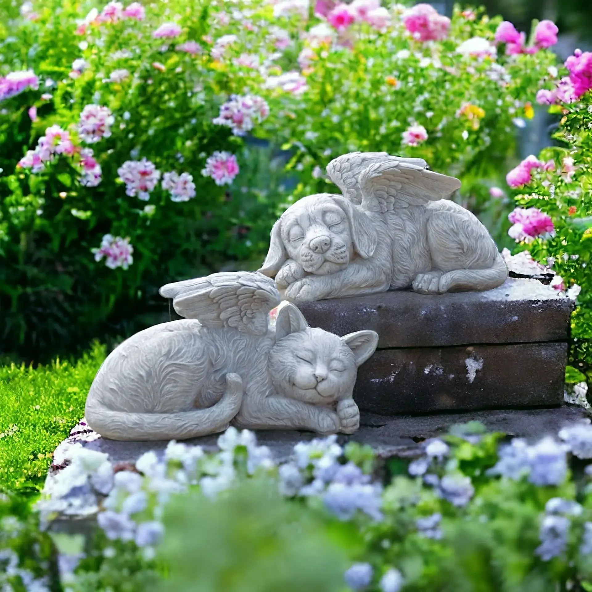 

Angel Dog Cat Memorial Stone Statue Resin Puppy Tombstone Sculpture Ornaments Garden Decoration Pet Memorial Stone