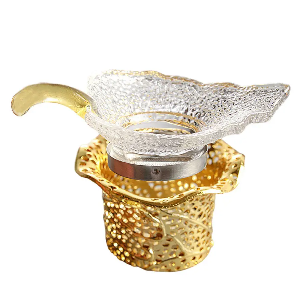 1Set Premium Heat-Resistant Glass Tea Drainer with Leaf-Shaped Metal Filter for Fresh Full-Flavored Tea Brewing and Residue