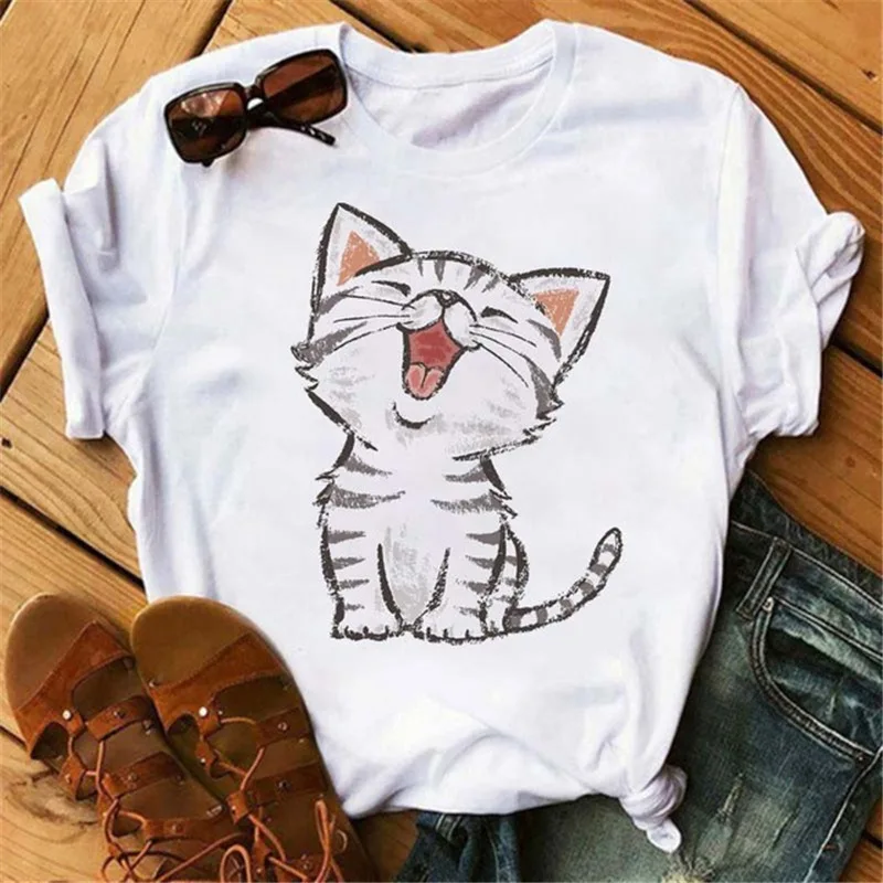 

30 model Women Lady Summer Kitten puppy Cute Cartoon Ladies Tee Tshirt Womens Female Top Shirt Clothes Graphic Clothing T-shirt