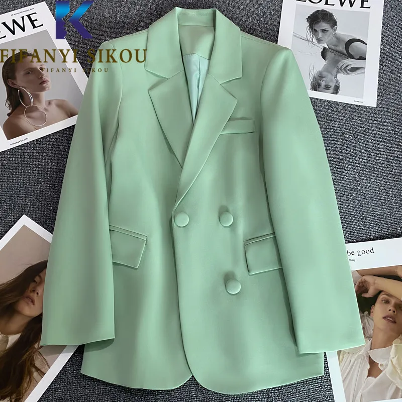 

Elegant Chic Blazer Jacket Women Single Button Fashion High Quality Loose Suit Jacket Ladies Spring Casual Formal Blazers Coat