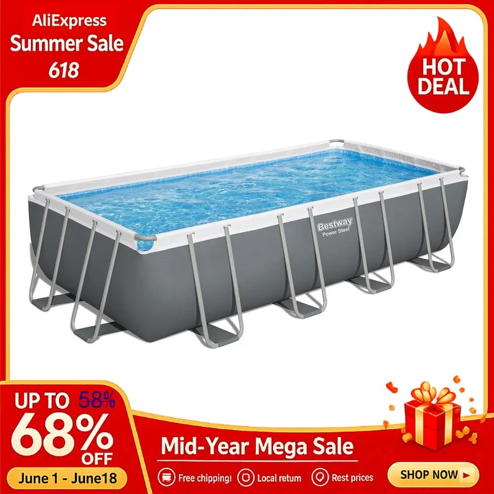 

Power Steel 18 x 9 x 48 Above Ground Pool,Rectangular Metal Frame Outdoor Swimming Pool Set with Sand Filter Pump, Ladder,Custom