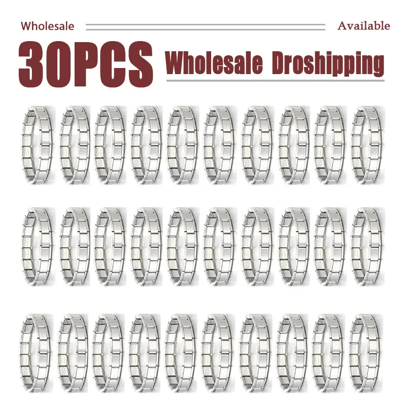 

30PCS 9mm Italian Charm Bracelet Wholesale Stainless Steel Modular Link Bracelet Base Customizable Expansion Jewelry for Men