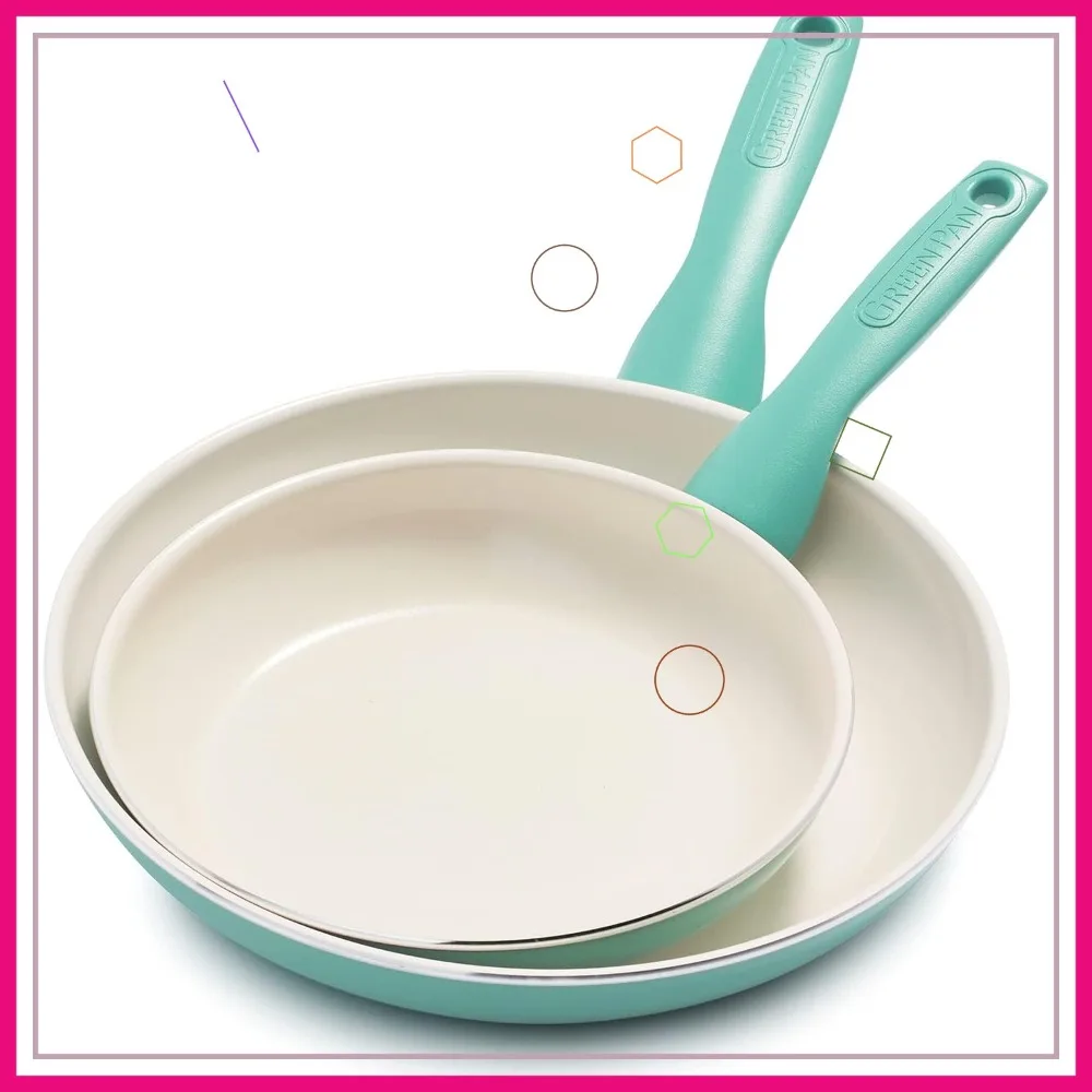 

Green Ceramic Nonstick 8" and 10" Frying Pan Skillet Set, PFAS-Free, Dishwasher Safe, Turquoise