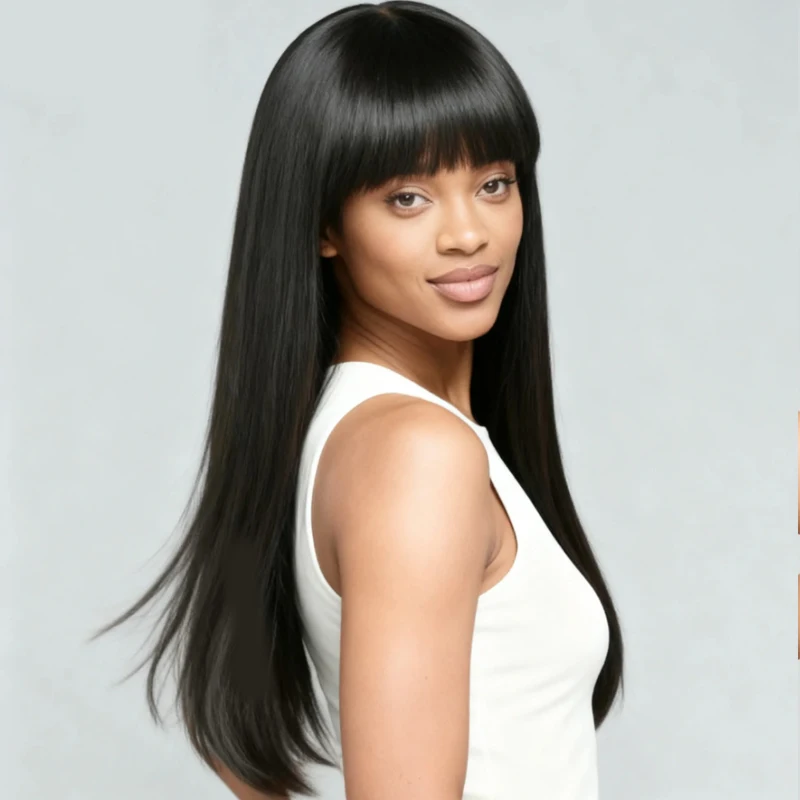 

28-дюймовый черный прямой синтетический парик элегантно и модно, подходит для базового стиля всех женщин в повседневной сборке.