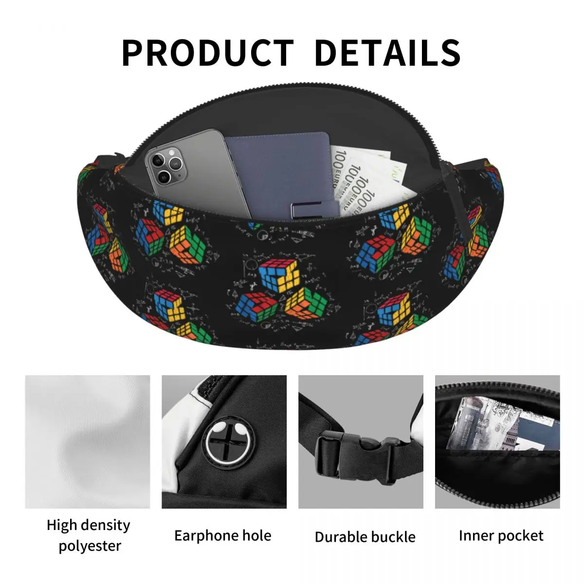 Cool Math Rubics Player Fanny Pack para mulheres e homens, bolsa de cintura crossbody para amantes, bolsa de dinheiro para viagens, caminhadas, telefone