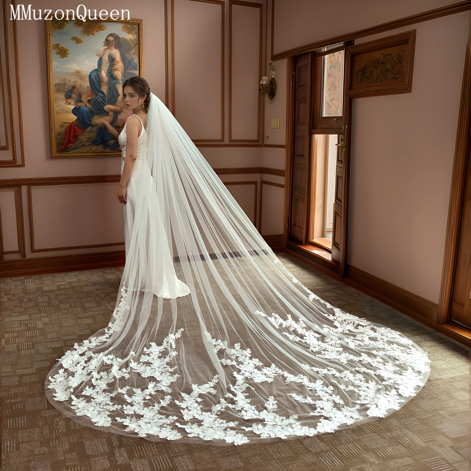 

TOPQUEEN V287 Velo De Novias Catedral 3m White Bridal Lace Veil Complementos De Boda With Comb Customizable