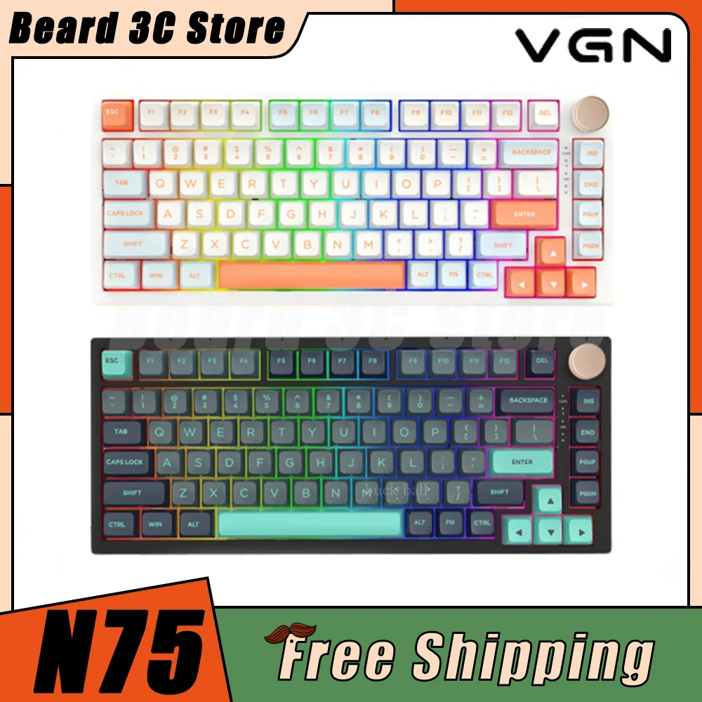 

VGN N75 Mechanical Keyboard Three Mode Multifunctional Knob RGB Hot Swap Wireless Gaming Keyboard 75% Layout Pc Gamer Accessory