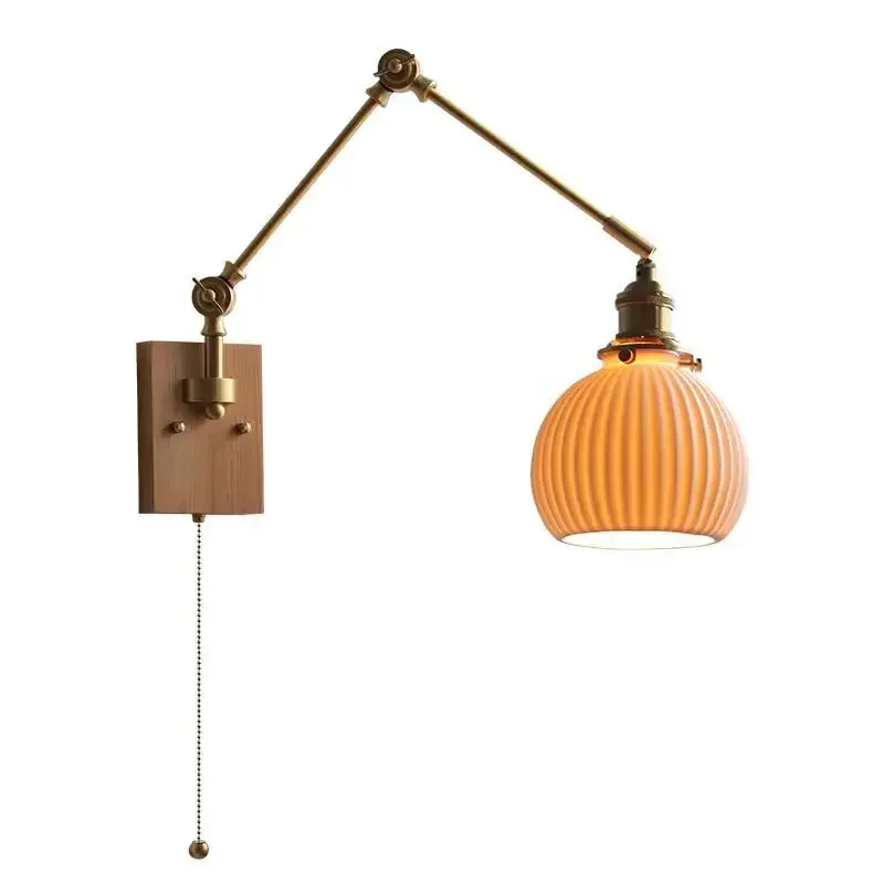 2022 New Ceramic Copper LED Wall Lamp Beside Left And Right Rotate Up And Down Swing Long Arm Wall Light Wandlamp Lighting