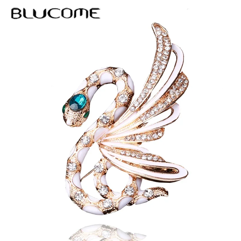 Blucome Enamel Snake With Wings Shape Brooch KitKat Design Gold Color Alloy Metal Brooches for Women Girls Hijab Pins