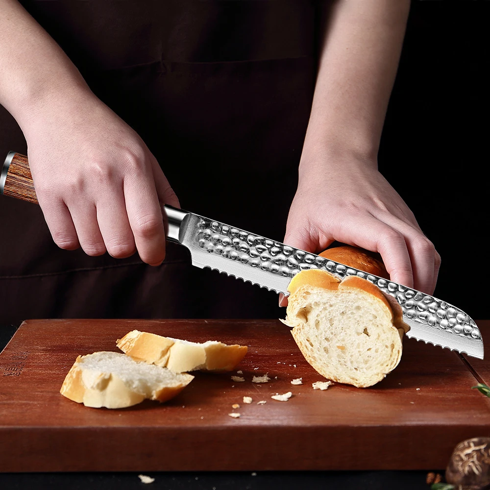 XITUO Premier Bread Knife 8” Hammered Serrations Bread Knives for Cakes and Pastries,Handcrafted,Japanese Serrated Kitchen Knife