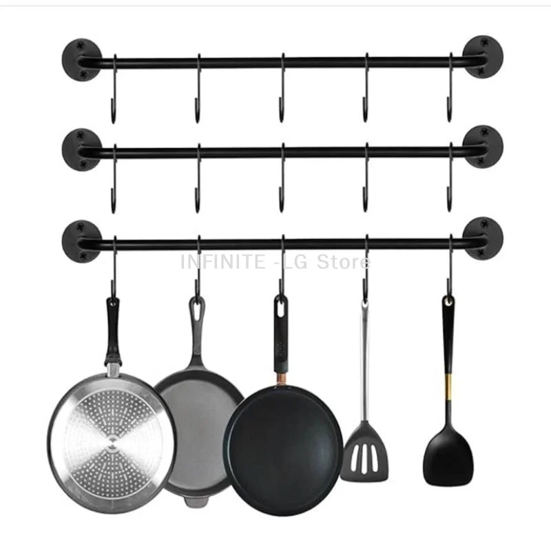 Wall Mounted Metal Coffee Cup Holder 6 Hooks Rustic Black For Kitchen Restaurant Coffee BarINFINITE -LG