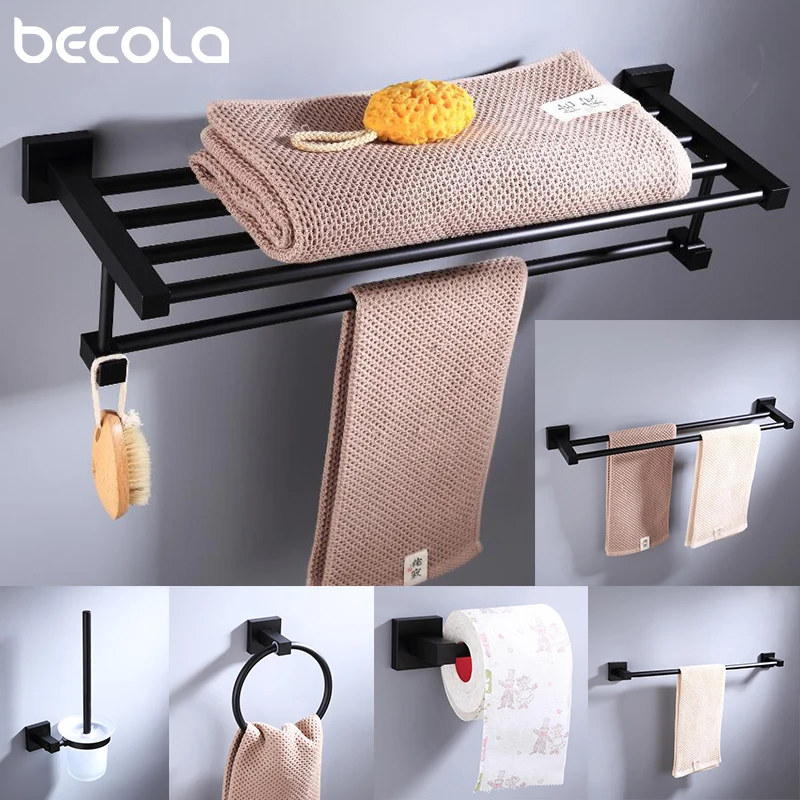 Porte-serviettes mural en aluminium massif, accessoires de salle de bains, étagère simple porte-serviettes, souffleur d\'air, crochet porte-brosse de