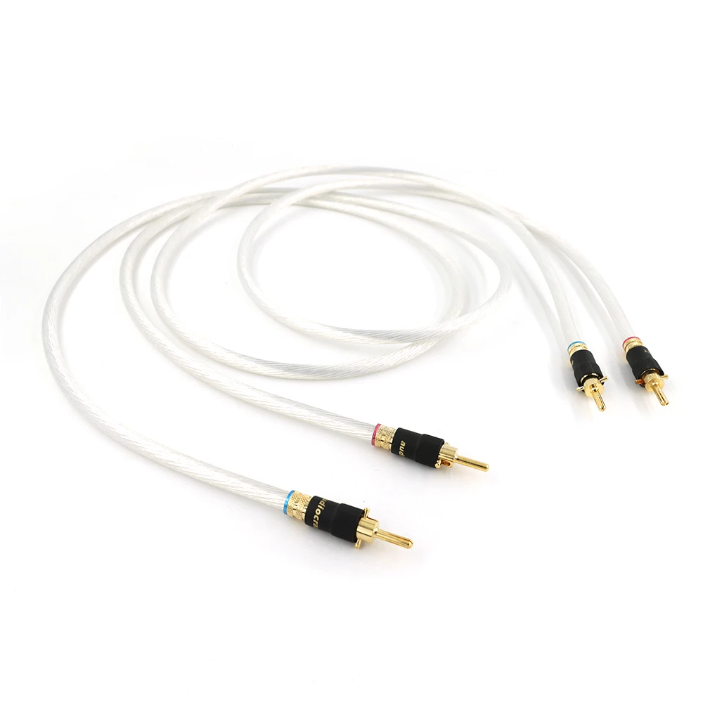 One Pair Silver-plated Speaker Cable Hi-end 5N OCC Speaker Wire For Hi-fi Systems Y Plug Banana plug Speaker Cable