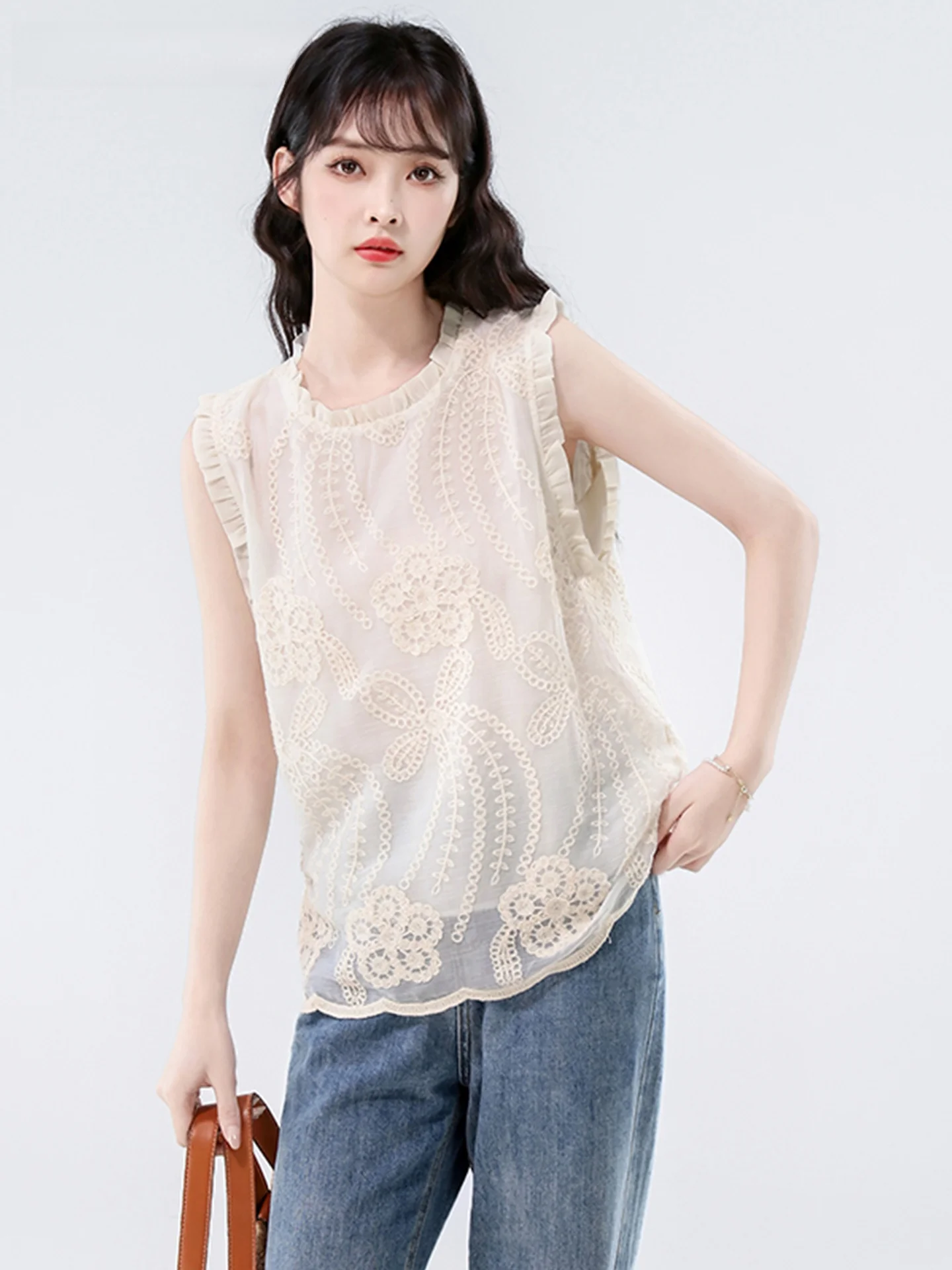 

La Chapelle круглый кружевной топ со шлейфом, свободный крой, топ с цветочным принтом, женская верхняя одежда Faion Ele Vintage Sle irt