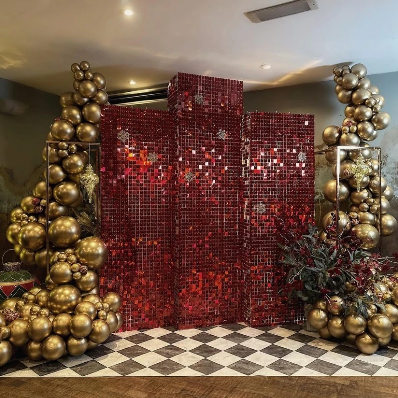 

Romantic Festival Shimmer Square Sequins Glitter Curtain Wall Background Panel 12/16/18pcs for Wedding Birthday Party Home Decor