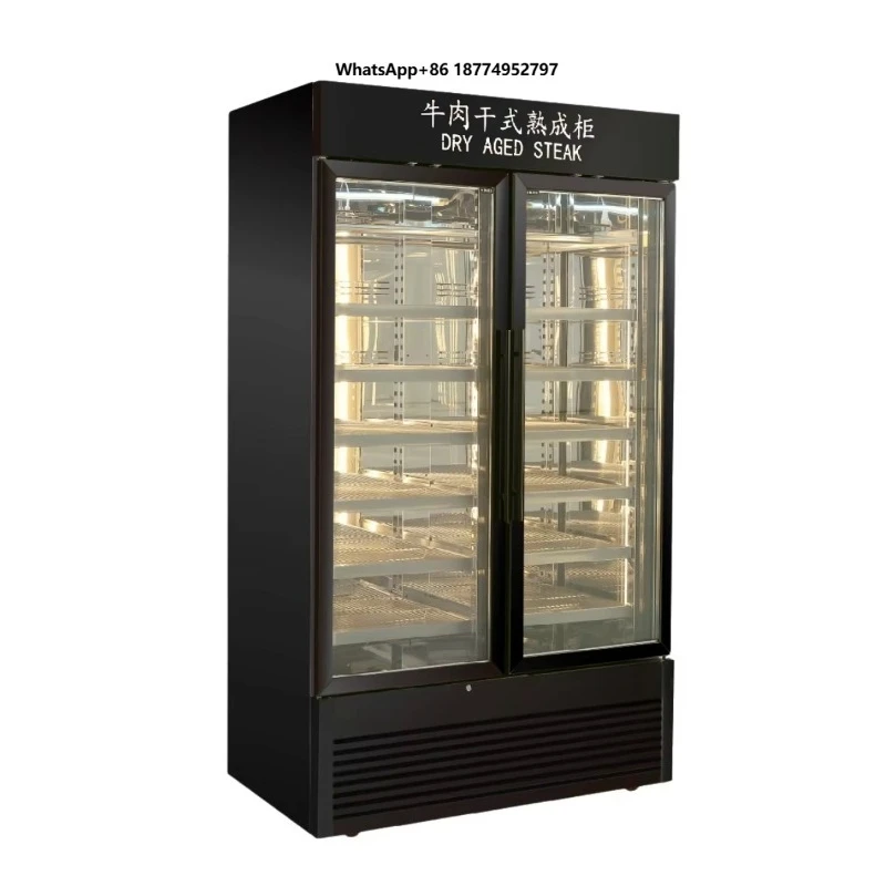 2 Door Commercial Glass Door Dry Aging Display Cabinet for Steak Digital Temperature Control Catering Use