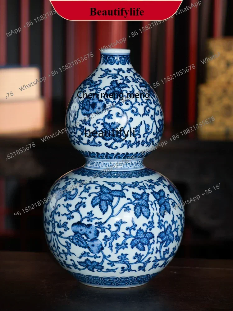 G153  Ningfeng kiln ceramics living room Chinese style entrance ornaments blue and white porcelain gourd bottle gifts