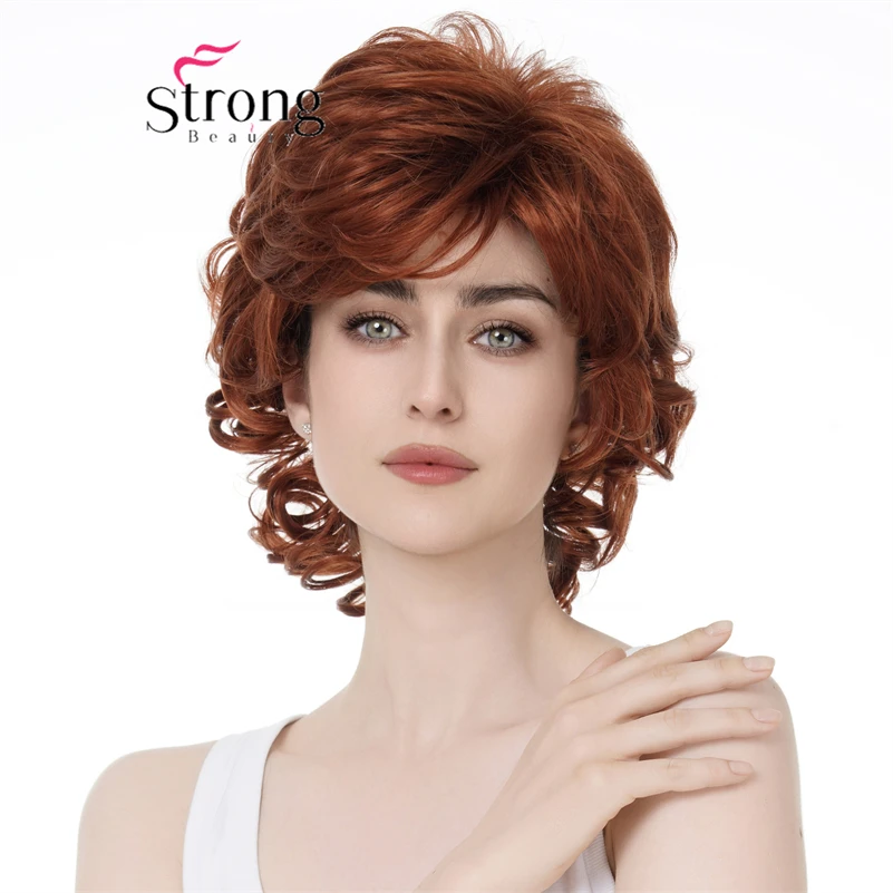 

Natural Look Short Curly Copper Red ,Black tipped Full Synthetic Wig