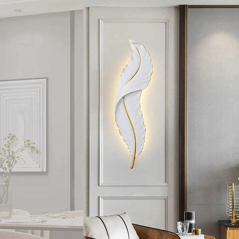 Modern luxury decor gold metal interior candle holders resin feather wall lights living room bedroom hallway