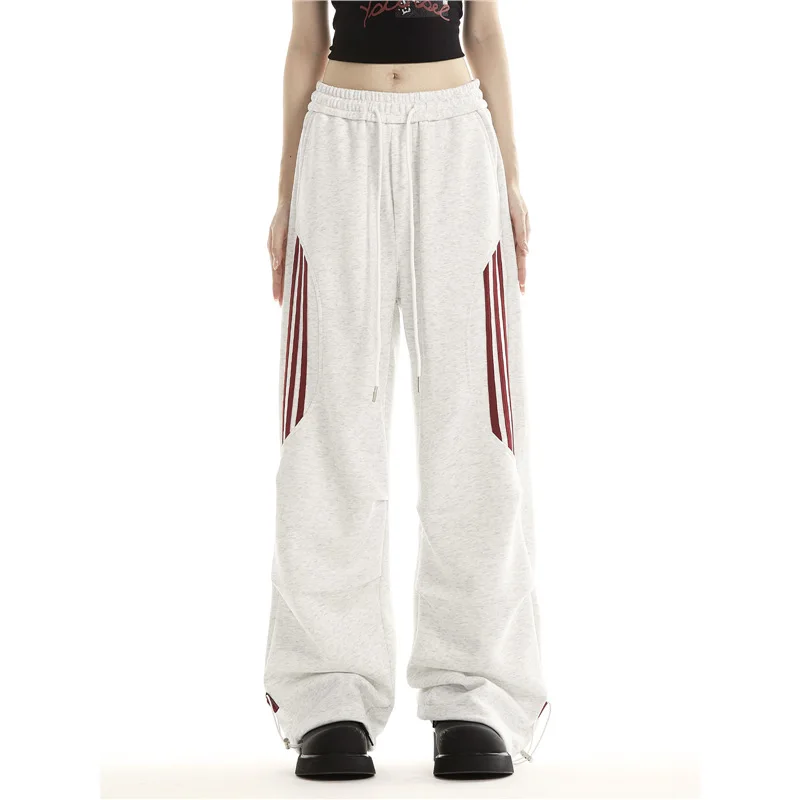 

Harajuku Fashion Color Matching Sweatpants Ladies 2024 New Retro Patchwork Loose Straight Leg Wide Leg Y2k Casual Sports Pants