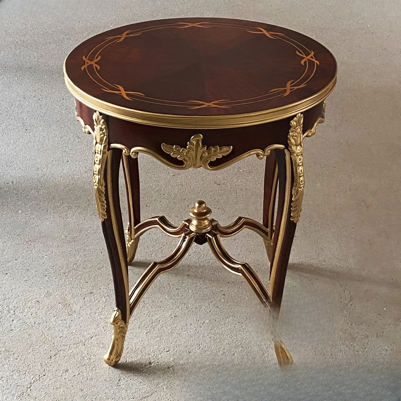 European solid wood veneer carved luxury villa side few veneer parquet round gold-painted corner few