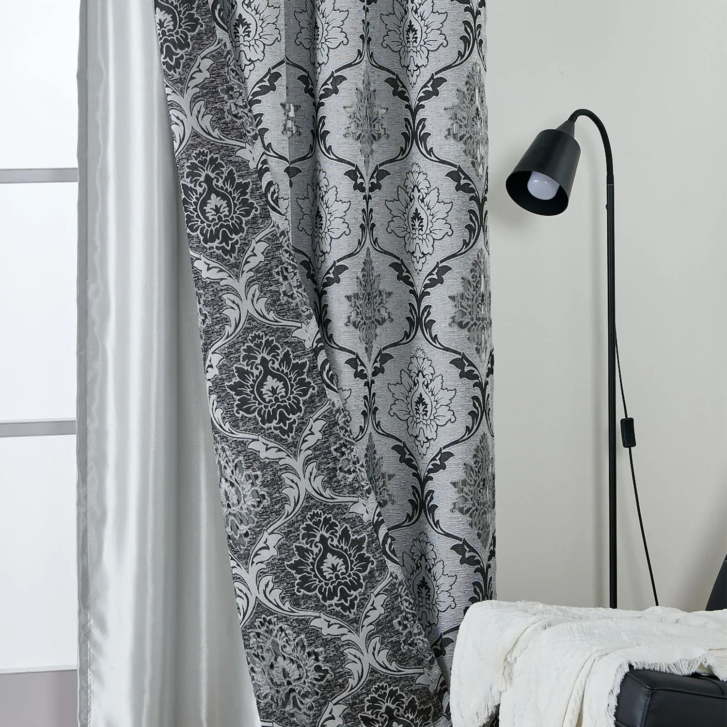 NAPEARL Grey Jacquard Curtain European Style Geometric Floral Curtain Thick Blackout for Living Room Bedroom Decor 1PC