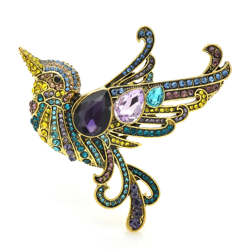 

Wuli&baby Flying Beauty Bird Brooches For Women Unisex Shining Rhinestone Lovely Bird Brooch Pins Gifts