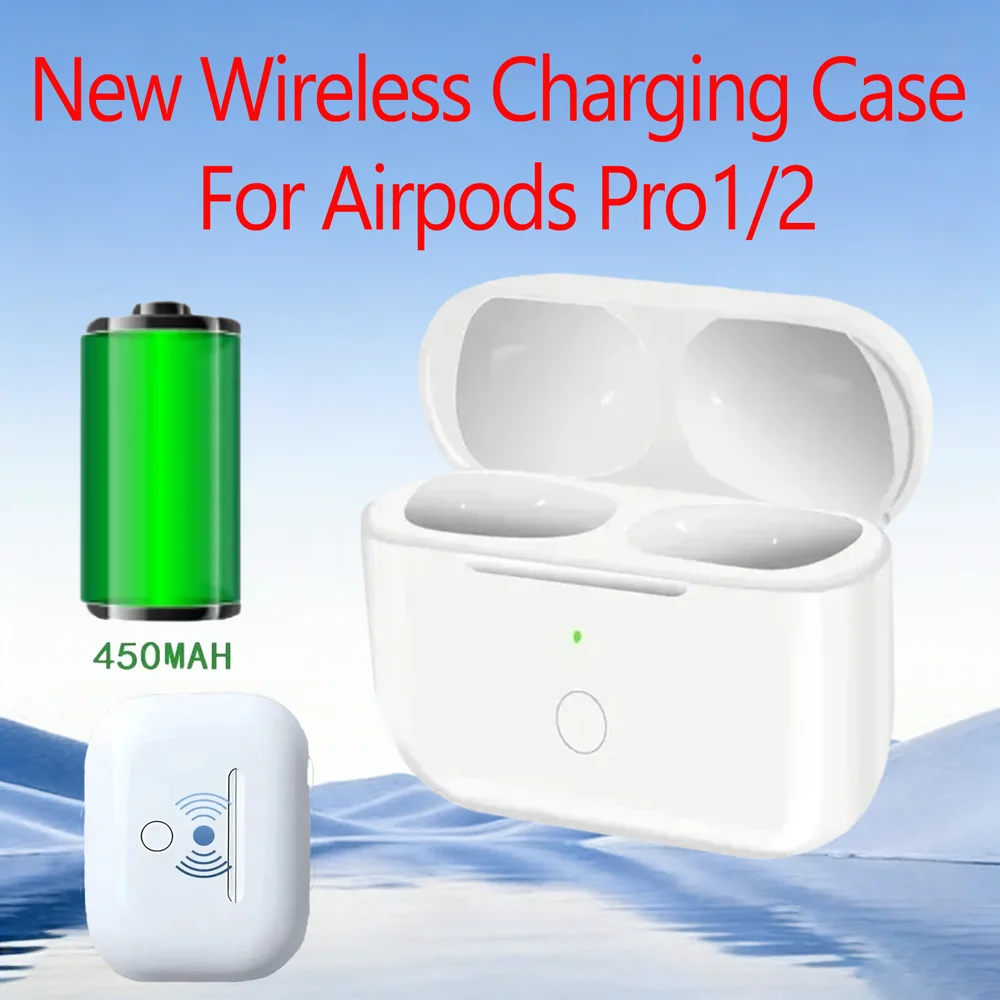 

Чехол для беспроводной зарядки, совместимый с Airpods Pro1/2, аккумулятор 450 мАч, кнопка синхронизации и сопряжения Bluetooth для Airpods Pro1/2