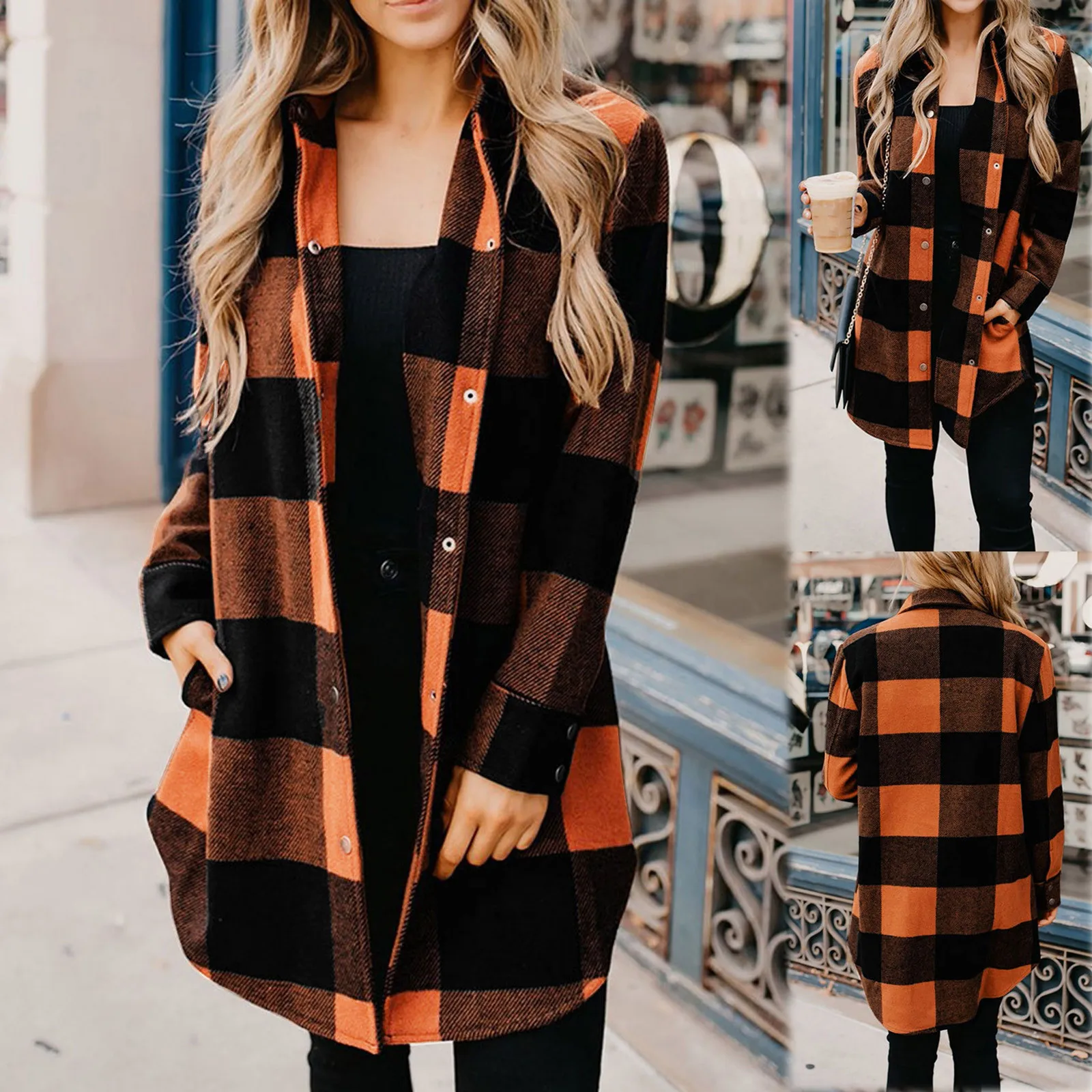 Women'S S-3xl Size New Plaid Shirt Women'S Medium Length Long Sleeved Women'S Coat Plaid Button Loose Long Cardigan Teen Coat