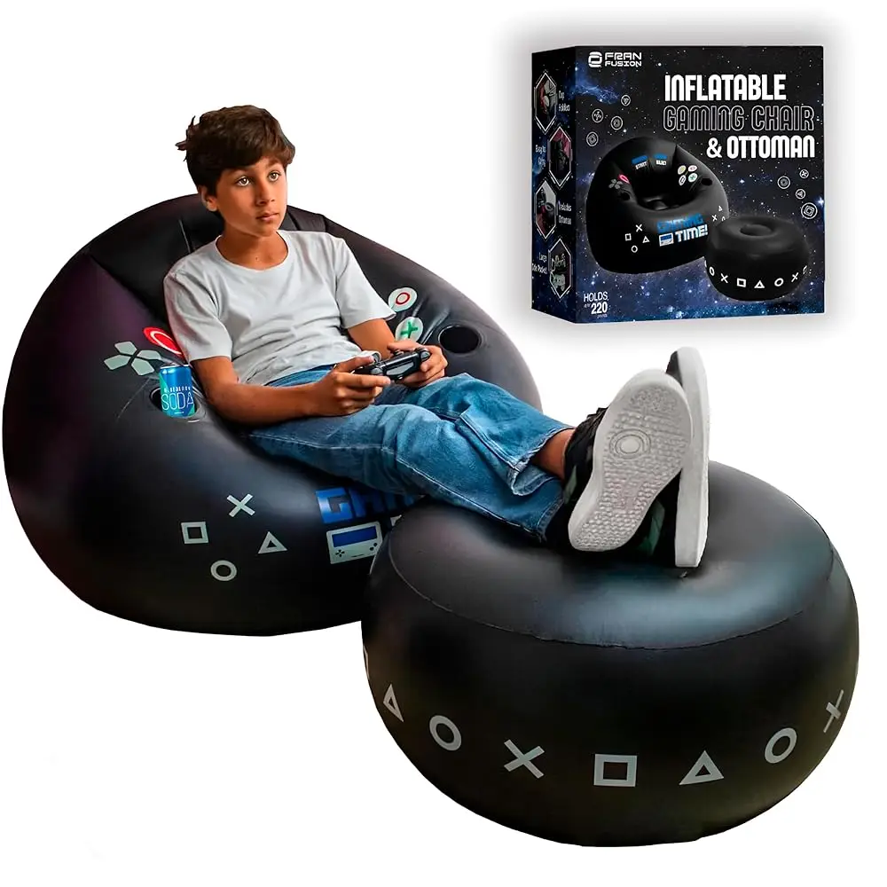 

Inflatable Gaming Chair For Kids & Teens With Cup Holders And Side Pocket - This Air Bean Bag Game Chair Is The Perfect