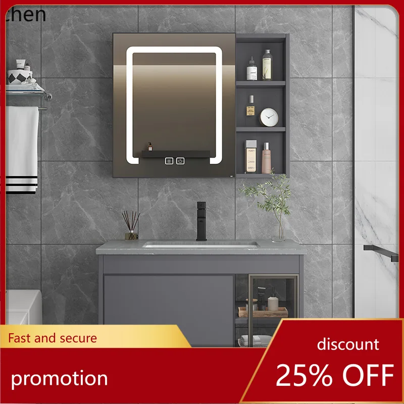 PYH Modern Simple Light Luxury High Sense Space Aluminum Bathroom Cabinet Ceramic Integrated Washbasin