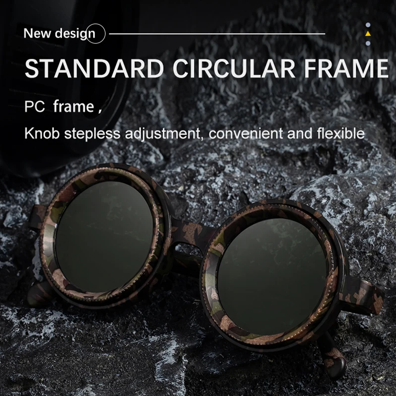 Óculos de sol com armação pequena polarizada Steampunk, óculos de sol com armação redonda ajustável ND9, óculos de proteção ao ar livre, óculos de pesca