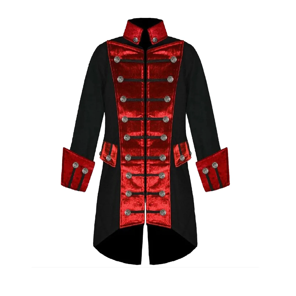 Adult Men's 18th Century Victorian Gothic Balck And Red Velvet Jakcet Gothic Vampire Coat Halloween Clothing