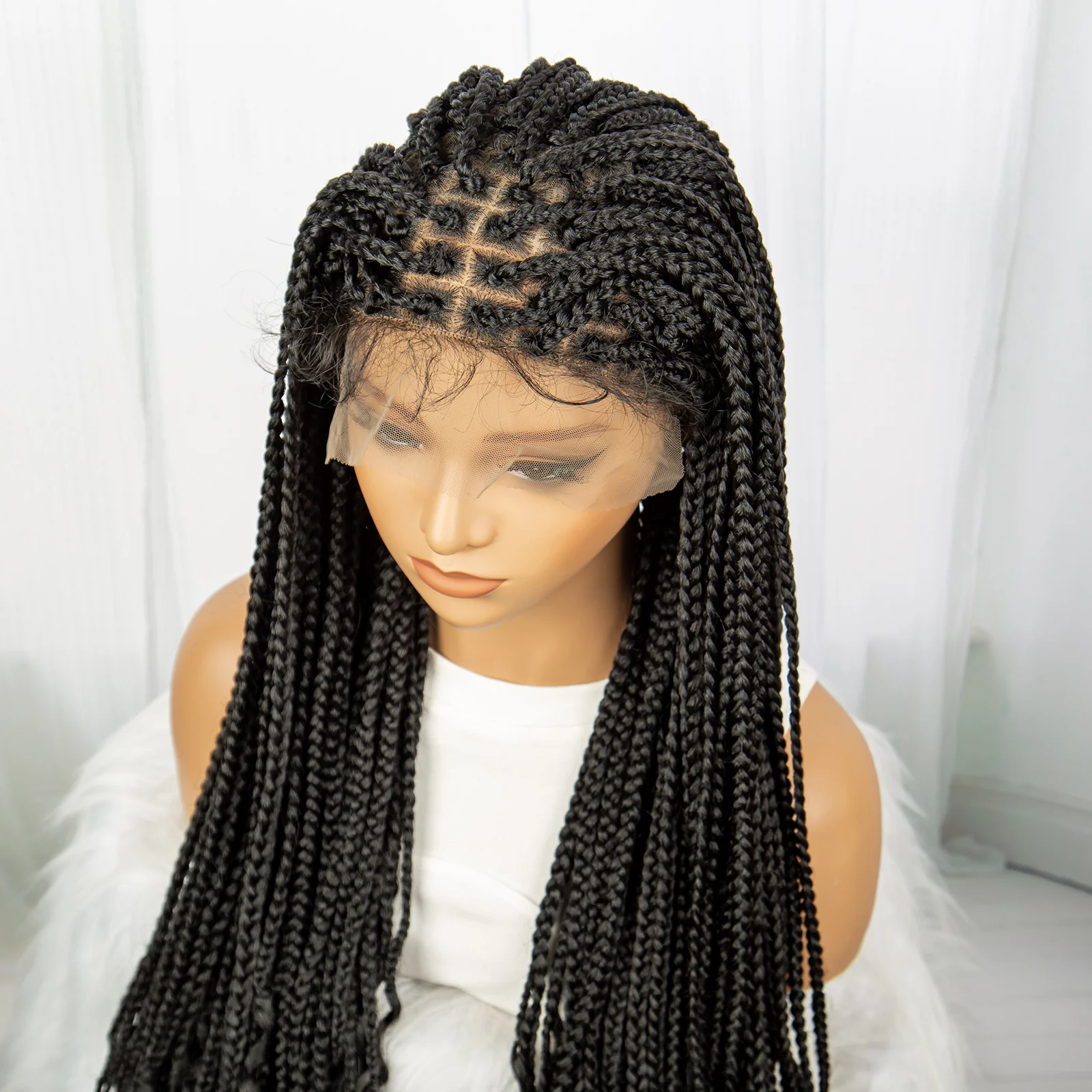 Synthetic Braided Wigs Lace Front Wigs Knotless Box Braids with Baby Hair Handmade Braided Wigs for Black Women 36 inches