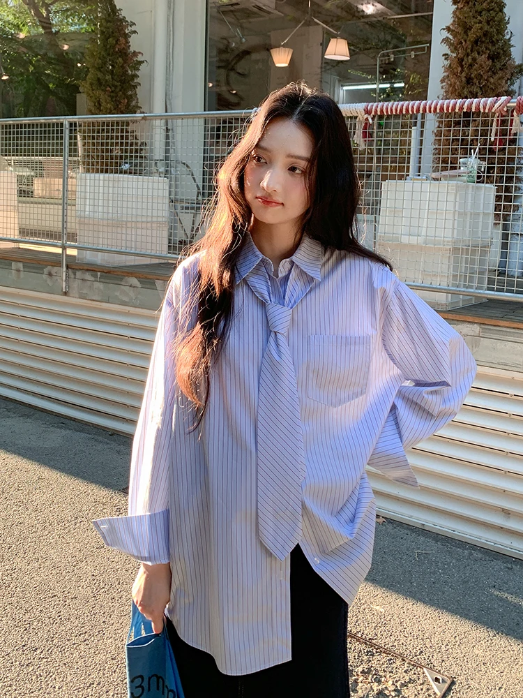 

Новинка: Женский свободный кардиган-пальто в корейском стиле с длинными рукавами, в полоску, с завязками, весенний, легкий, модный, в стиле Maturi Ciwalk