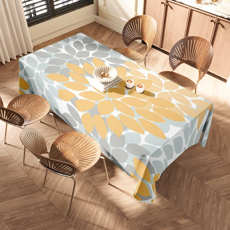 Modern Dining Table Cloth with Yellow and Gray Floral Print Perfect for Home Decoration