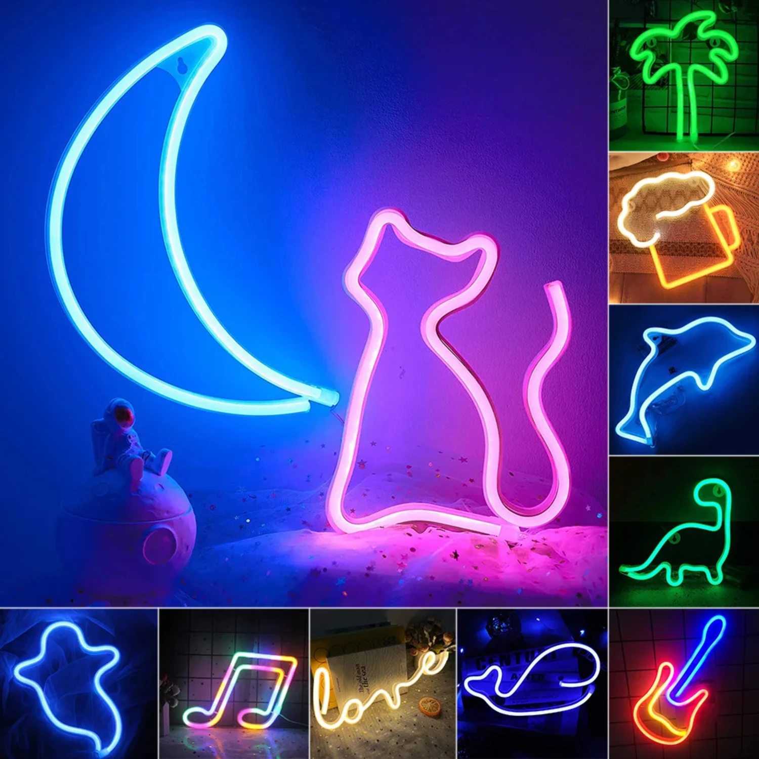 USB/Battery LED Neon Sign Lights Party Wall Art Decor Room  Beer Neon Lamps Wall Hanging Neon Signs Musical Note Night Lights