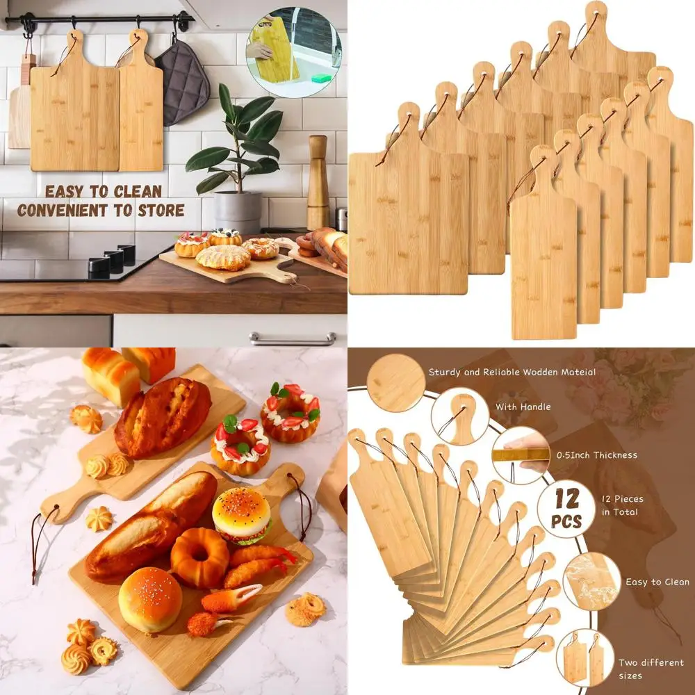 

Bamboo Cutting Board Set with Handle, 12-Piece, Ideal for Chopping, Serving, and Kitchen Gifts