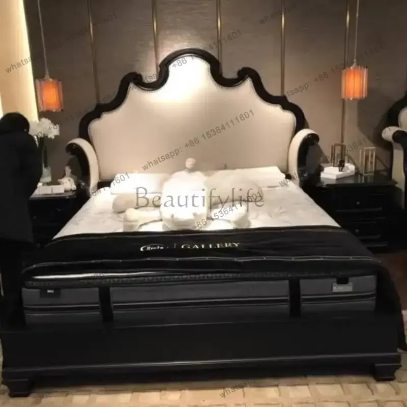 Modern Grounded Black Bed Bedrooms Vintage Wooden Luxury Household Double Bed Bedroom Frames Bases Letto Matrimoniale Furniture