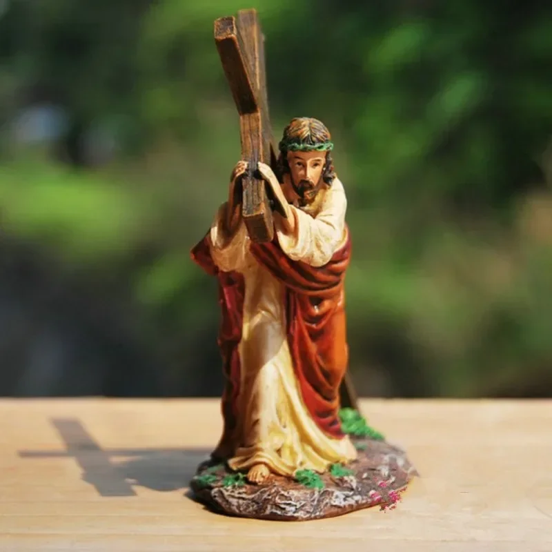 

Jesus Cross Statue Resin Ornament Jesus Cross Figure Little Jesus Carrying Cross On The Way To Calvary Resin Figurine Hand